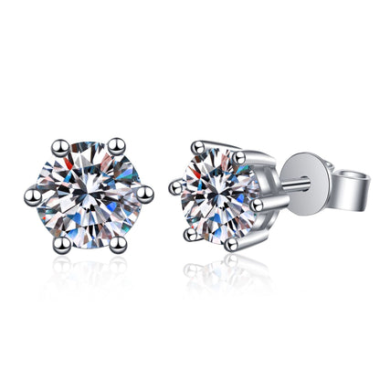 925 Sterling Silver Stud Earrings Six-claw Stud Earrings Moissanite Stud Earrings