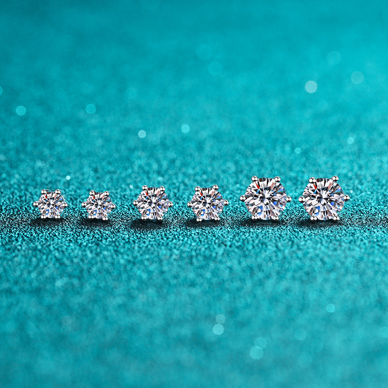 925 Sterling Silver Stud Earrings Six-claw Stud Earrings Moissanite Stud Earrings