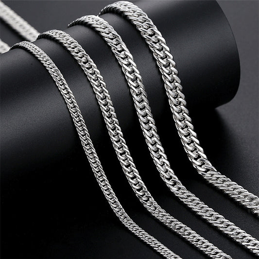 Curb Chain Pure Silver 990 Cuban Necklace Men's Thick Type