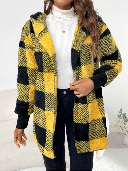 Coat Loose Plaid Color Stitching Knitted Cardigan Sweater