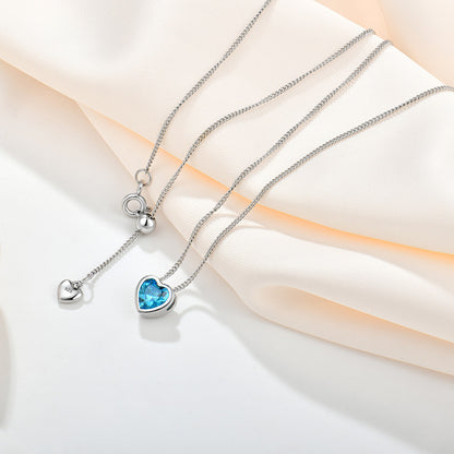 Ocean Heart S925 Sterling Silver Inlaid Zircon Heart-shaped Collarbone Necklace