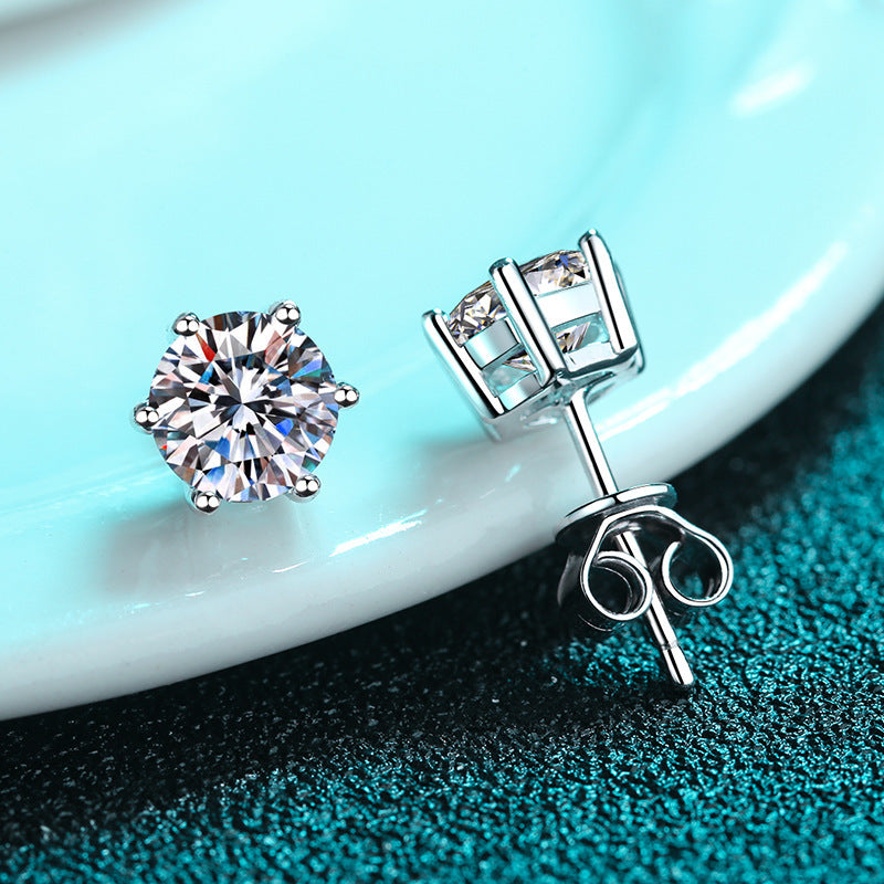 925 Sterling Silver Stud Earrings Six-claw Stud Earrings Moissanite Stud Earrings