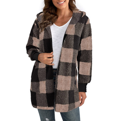 Coat Loose Plaid Color Stitching Knitted Cardigan Sweater