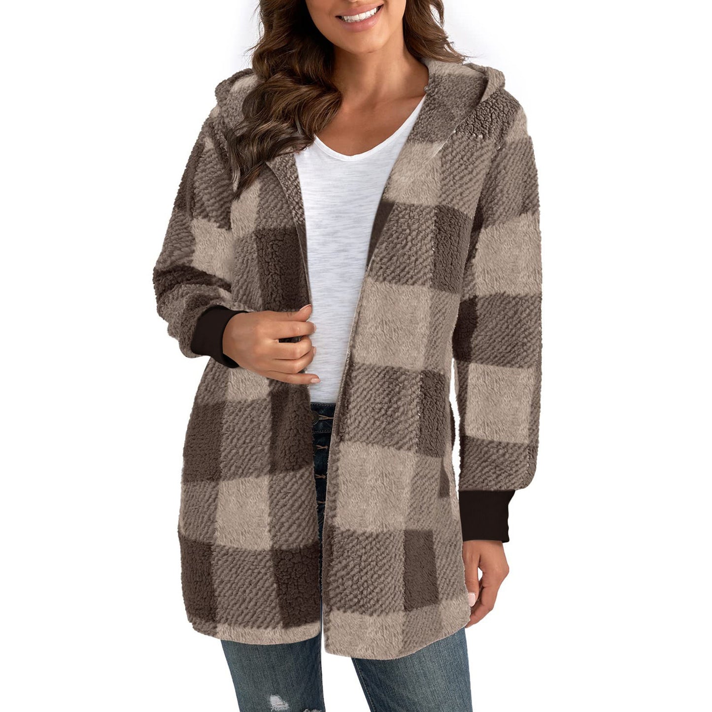 Coat Loose Plaid Color Stitching Knitted Cardigan Sweater